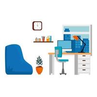 office work place scene with desktop vector
