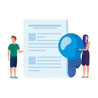 young couple with documents and bulb vector