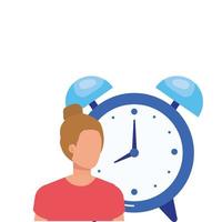 young woman with alarm clock character vector