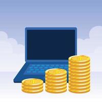 coins money dollars with laptop vector