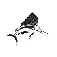 Angry Atlantic Sailfish Jumping Up Side View Retro Black and White vector