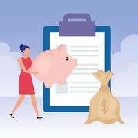 young woman with checklist and money vector