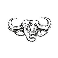 Head of Cape Buffalo or African Buffalo Syncerus Caffer Front View Retro Woodcut Black and White vector