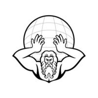 Atlas Holding Up World Front View Mascot Black and White vector