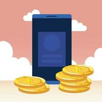 coins money dollars with smartphone vector