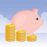 piggy savings with coins money vector