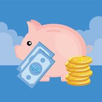 piggy savings with coins money vector