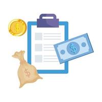 coins money dollars with checklist and bills