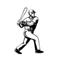 Jugador de béisbol de bateo visto desde el lado retro en blanco y negro vector