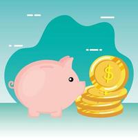 piggy savings with coins money vector