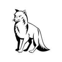 Arctic Fox Polar Fox or Snow Fox Side View Retro Black and White vector