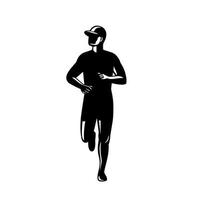 Silhouette of Country Marathon Runner Running Front View Retro Black and White vector