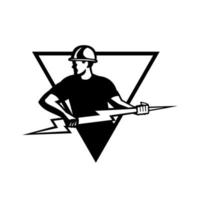 Power Lineman With Thunderbolt Triangle Black and White vector