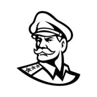 Head of an American Three-Star General Mascot Black and White vector