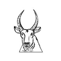 Head of a Defassa Waterbuck Front View Stencil Black and White Retro Style vector