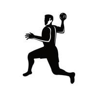 Handball Player Jumping Throwing Ball Retro Black and White vector