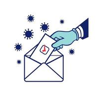 Votación de votantes estadounidenses mediante papeleta postal durante las elecciones de bloqueo pandémico retro vector