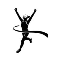 Female Marathon Runner Finishing Race Black and White vector