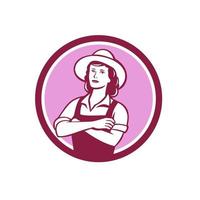 Female Organic Farmer Circle Retro vector