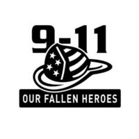 Fireman Hat 911 Fallen Heroes Black and White Retro vector