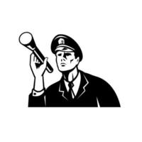 Law Enforcement Policeman Security Guard With Flashlight Retro Black and White vector