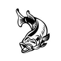 Largemouth Bass Swimming Down Black and White Retro vector