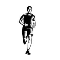 Corredor de maratón xilografía en blanco y negro vector