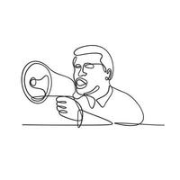 Male Activist or Protester with Bullhorn Megaphone Loudhailer or Loudspeaker Continuous Line Drawing vector