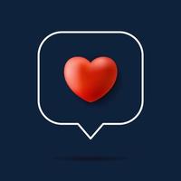 Card or Flyer Valentine realistic red heart Like counter, comment follower and notification symbol vector illustration isolated on blue.