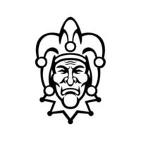 Medieval Court Jester Head Front View Mascot Black and White vector