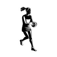 Netball Player Catching and Passing Ball Retro Black and White vector