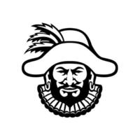 Head of a Medieval Minstrel Front Mascot Black and White vector