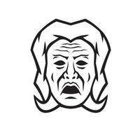 Head of Phobos Greek God of Fear Terror and Dread Front View Black and White Mascot vector