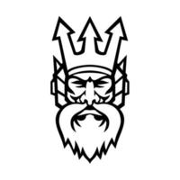 Head of Poseidon Greek God Front View Mascot Black and White vector