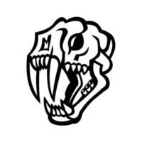 Skull of Saber-toothed Cat Mascot Black and White vector