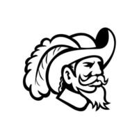 Head of a Cavalier or Musketeer Viewed from Side Mascot Black and White vector