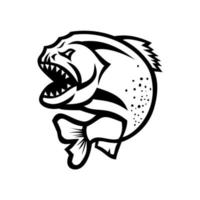 Angry Piranha Jumping Up Isolated Black and White vector