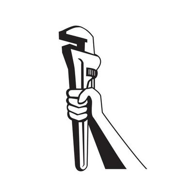 Hand of Plumber Holding Up Pipe Wrench Retro Black and White