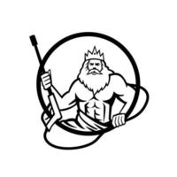 Neptune Holding Power Washer Wand or Water Blaster Circle Retro Black and White vector