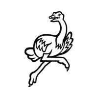 Ostrich Running at Full Speed Side View Mascot Black and White vector