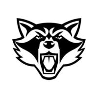 Head of Angry North American Raccoon Front View Mascot Black and White Mascot vector
