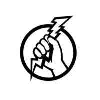 Hand of an Electrician Holding Lightning Bolt Retro Black and White vector
