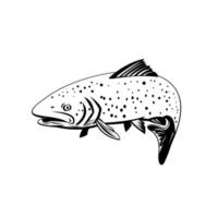 Rainbow Trout Fish Swimming Left Retro Black and White vector