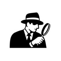 Private Eye Detective Inspector or Investigator Looking Magnifying Glass Retro Stencil Black and White