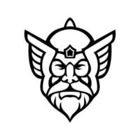 Head of Thor Norse God Front View Mascot Black and White vector