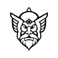 Head of Thor Norse God Front View Mascot Black and White vector