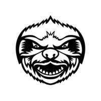 Head of Angry Sloth Front View Mascot Retro Black and White vector