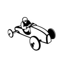 Soap Box Derby or Soapbox Car Racer Racing Retro Black and White vector