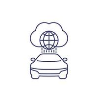 autonomous car, connected to cloud line icon vector