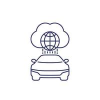 autonomous car, connected to cloud line icon vector